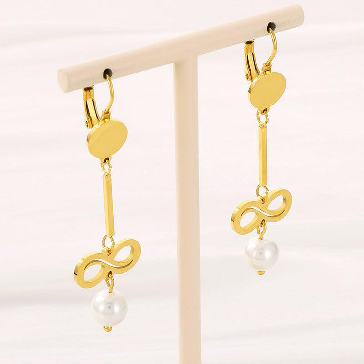 Kalen Stainless Steel Geometry Pearl Drop Earrings for Women - kalen