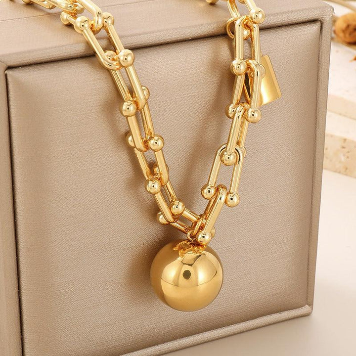 Kalen U-Shaped Chain Ball Lock Charm Bracelet Pendant Necklace for Women - kalen