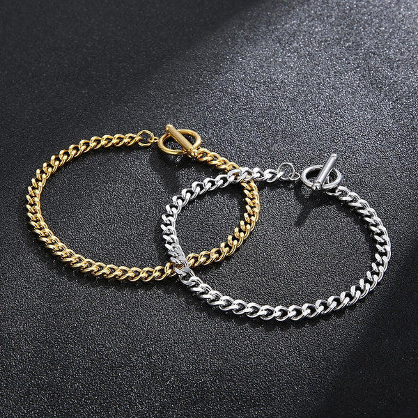 Wholesale Stainless Steel Cuban Link chain Bracelet with T-Bar Clasp