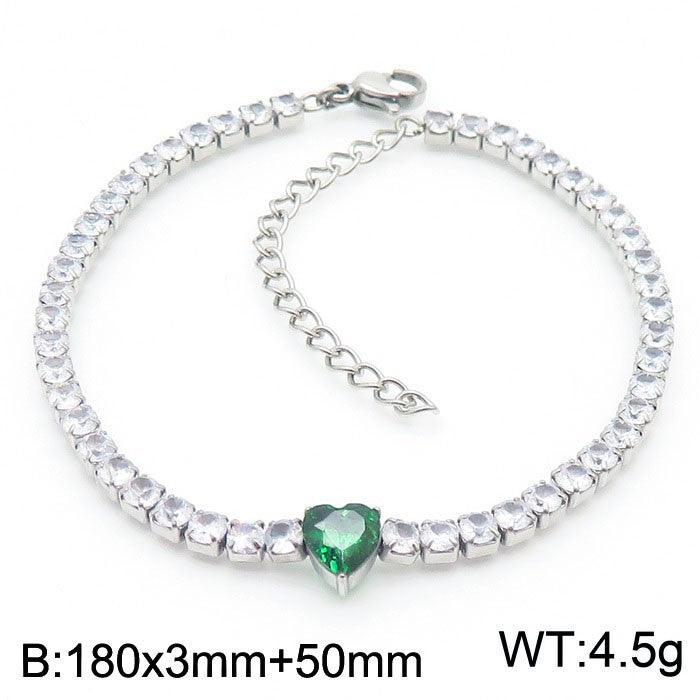 Kalen 3mm Stainless Steel Zircon Tennis Chain Heart Charm Wholesale Bracelet for Women - kalen