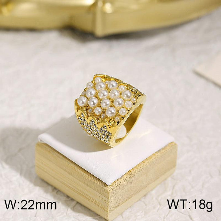 Kalen Wholesale Stainless Steel Zircon Pearl Rings For Women - kalen