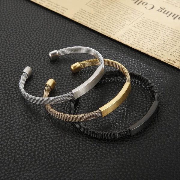 KALEN Stainless Steel Gold ID Cuff Bangles Bracelet For Men - kalen