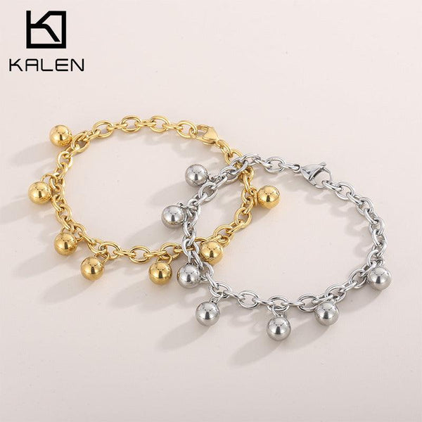 Kalen Fashion Stainless Steel 18K Gold Plated Bead Ball Charm Wholesale Bracelets for Women - kalen