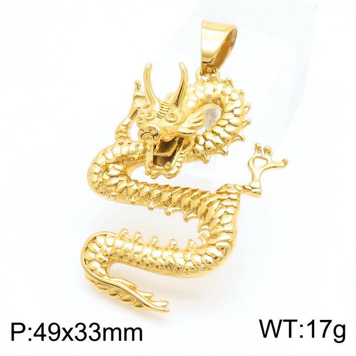 Kalen Dragon Animal Gold Plated Stainless Steel Pendant Necklace for Men Women - kalen