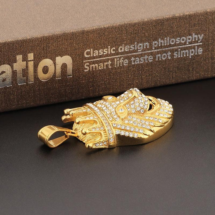 Kalen Hip Hop Zircon Lion Gold Plated Stainless Steel Tag Pendant Necklace for Men Women - kalen