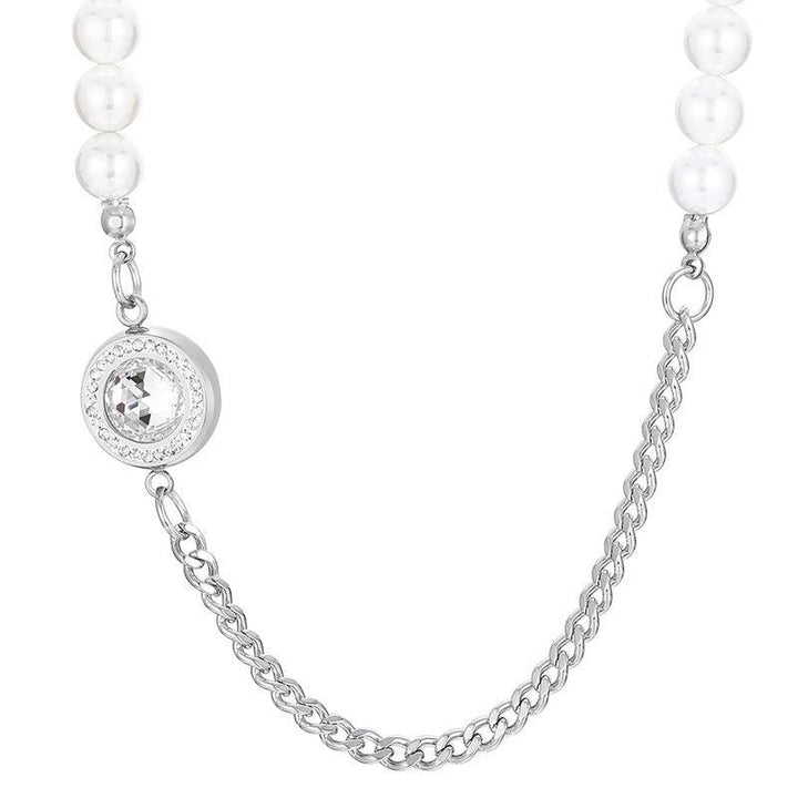 Stainless Steel Pearl Cuban Chain Round Pendant Necklace - kalen