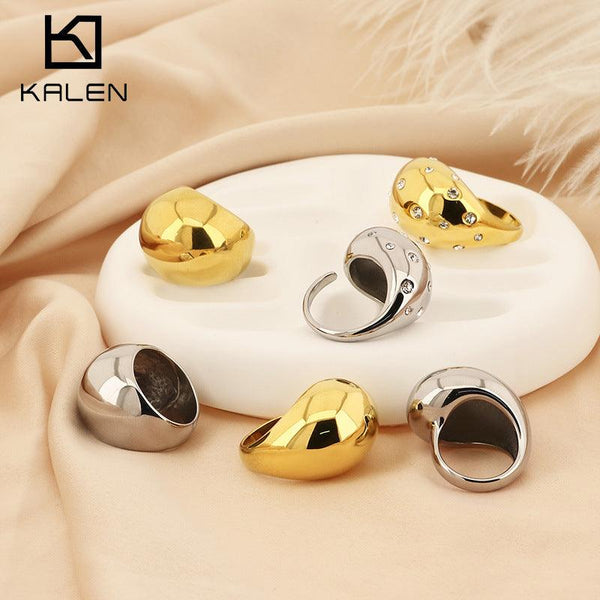 Kalen Stainless Steel Hollow Chunky Zircon Ring for Women - kalen