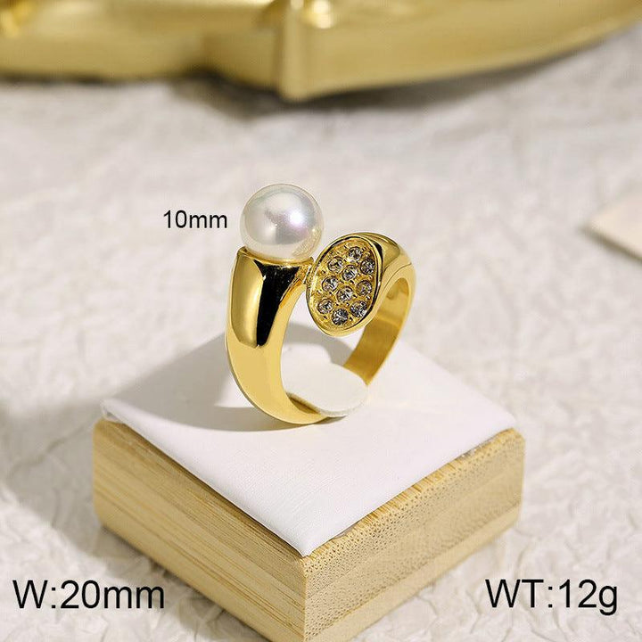 Kalen Wholesale Stainless Steel Zircon Pearl Rings For Women - kalen