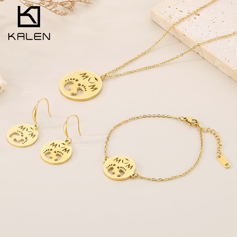 Wholesale Stainless Steel MOM Jewelry Set Necklace Bracelet drop Earrings - view 1