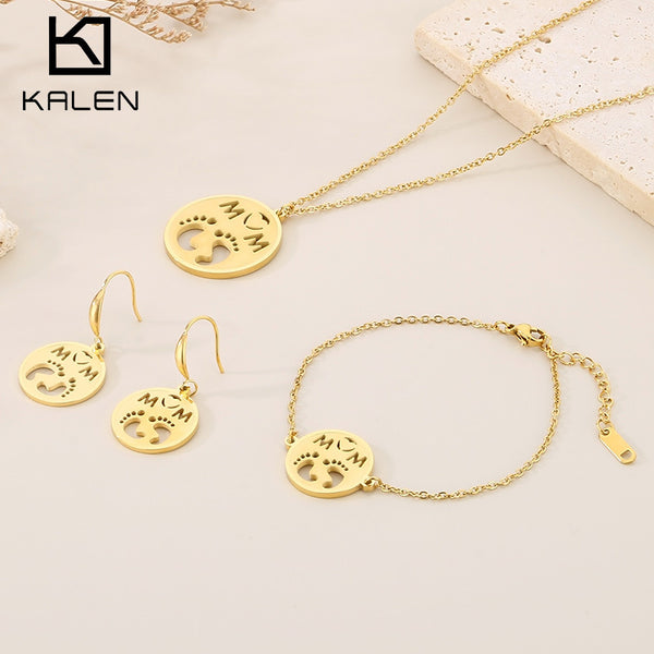 Wholesale Stainless Steel MOM Jewelry Set Necklace Bracelet drop Earrings