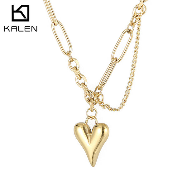 Wholesale Stainless Steel Chunky Chain Necklace with 3D Heart Pendant – Kalen