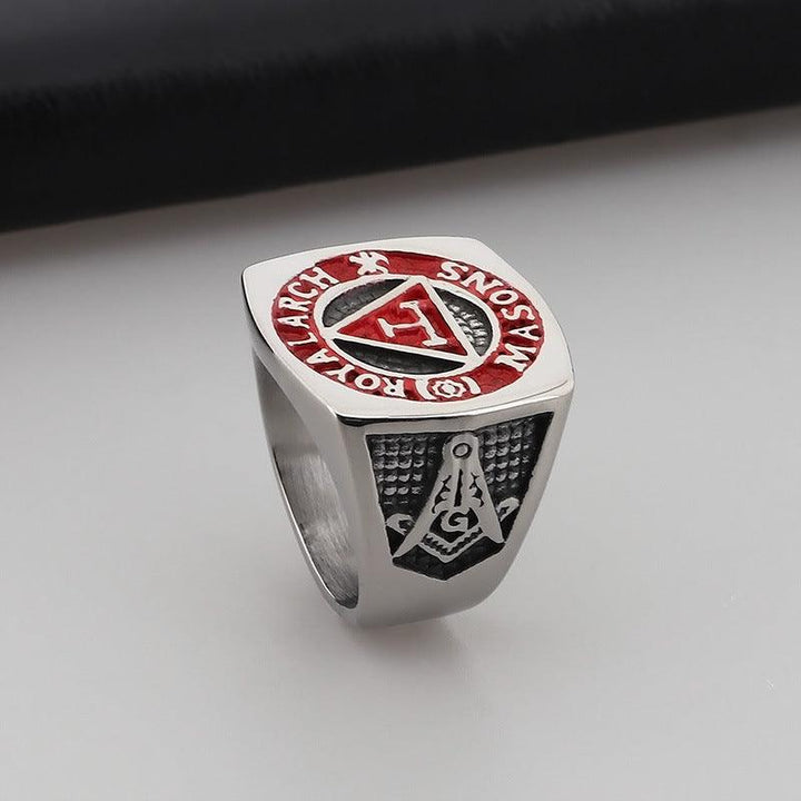 Kalen Punk AG Masonic Stainless Steel Enamel Ring for Men - kalen