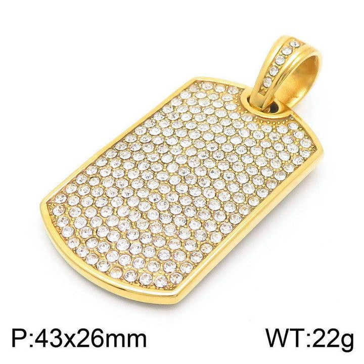 Kalen Hip Hop Zircon Gold Plated Stainless Steel Tag Pendant Necklace for Men Women - kalen