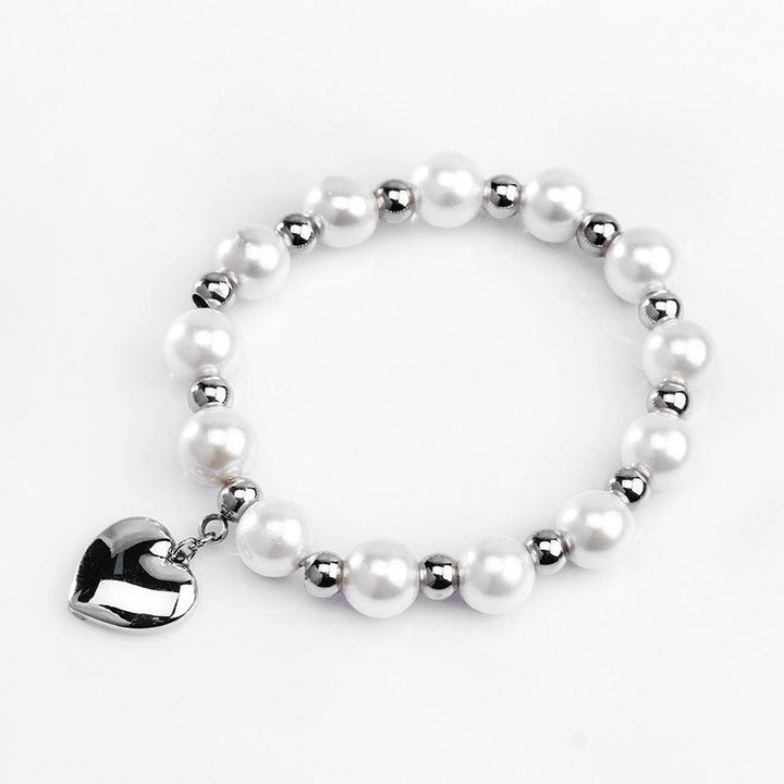 Kalen 8mm Pearl Stainless Steel Chain Heart Charm Bracelets for Women - kalen