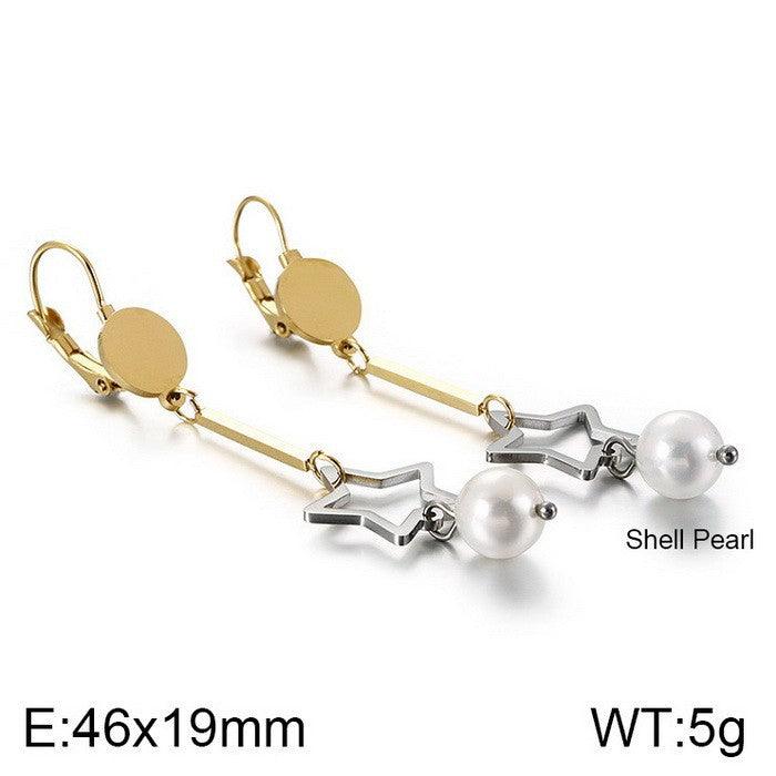 Kalen Stainless Steel Geometry Start Pearl Drop Earrings for Women - kalen