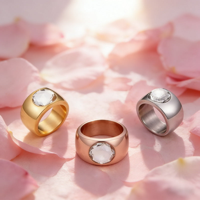 Wholesale 18K Gold Plated Stainless Steel Crystal Ring - view 1