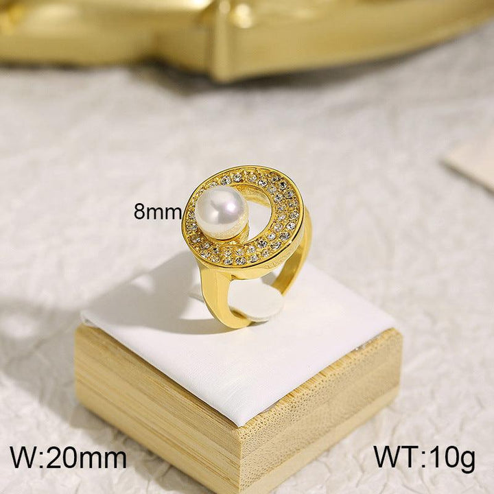 Kalen Wholesale Stainless Steel Zircon Pearl Rings For Women - kalen