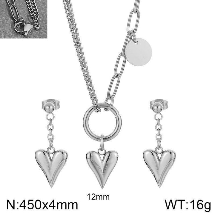 Kalen Chain Loop Chain Heart Pendant Necklaces Drop Heart Earrings Jewelry Set For Women - kalen