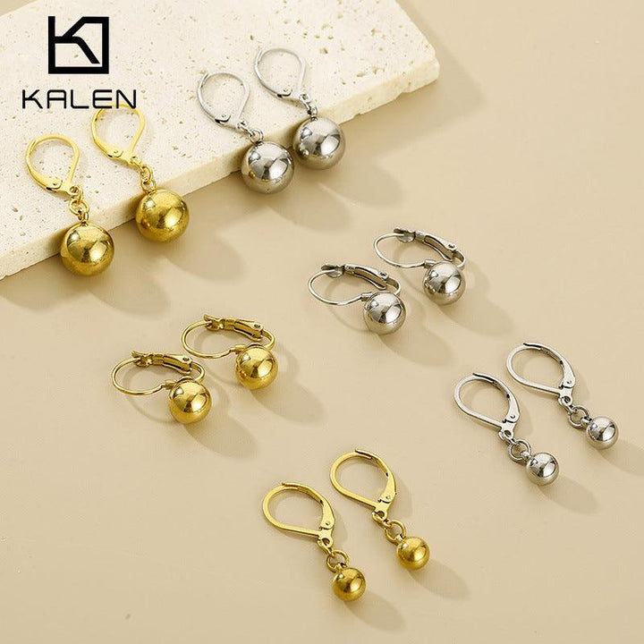 Kalen Stainless Steel Ball Wholesale Hoop Drop Earrings for Women - kalen