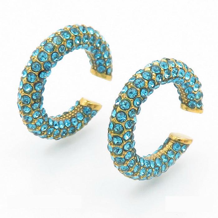 Stainless Steel Hollow C-Shape Zircon Ear Cuff Earrings for Women - kalen