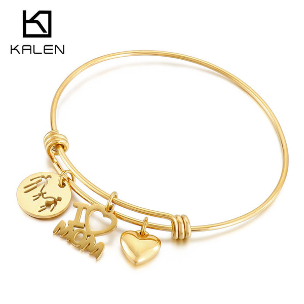 Kalen Stainless Steel Heart Mother Charm Bracelet Bangle Wholesale For Women