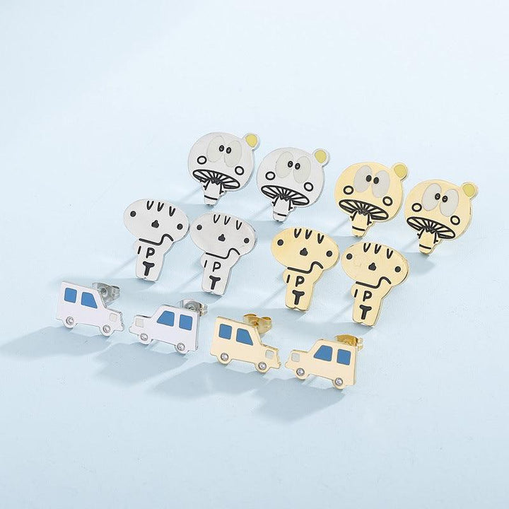 Kalen Stainless Steel Cute Cartoon Enamel Stud Earrings for Women - kalen