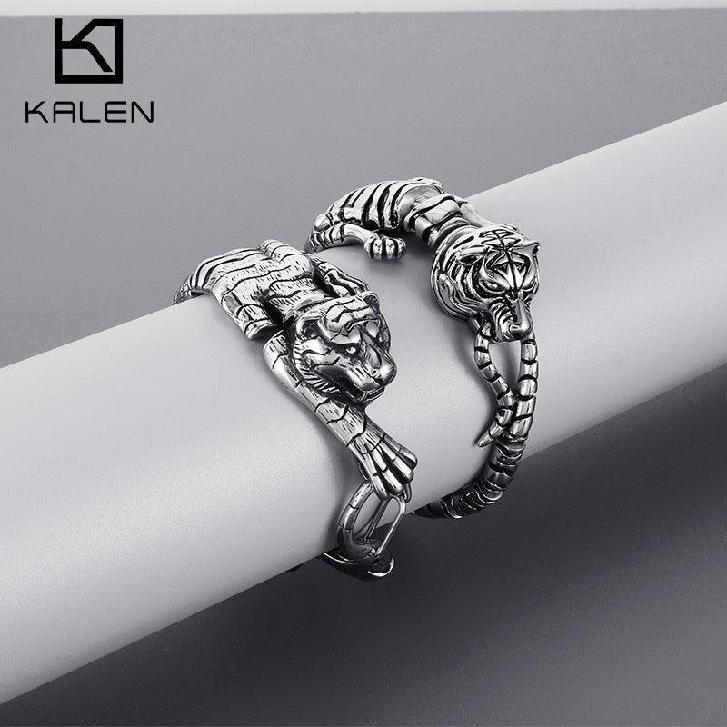 Kalen Tiger Dragon Animal Charm Bracelet Bangle for Men - kalen