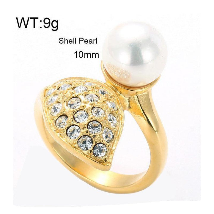 Kalen Wholesale Stainless Steel Zircon Pearl Rings For Women - kalen