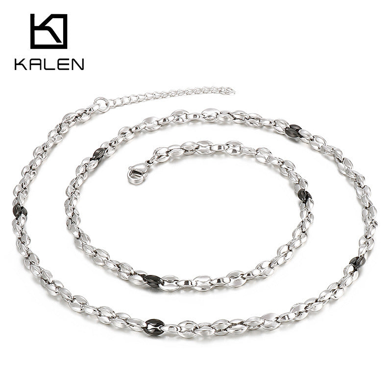 Kalen 3/5mm Lip Chain Stainless Steel Bracelet Necklace Jewelry Set - view 1