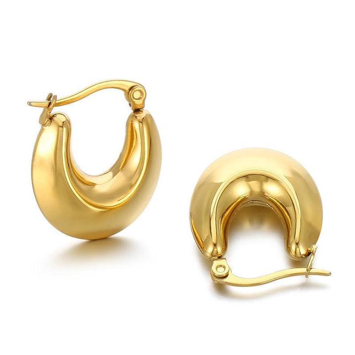 Kalen Stainless Steel Hollow Chunky U-Shape Hoop Earrings For Women - kalen