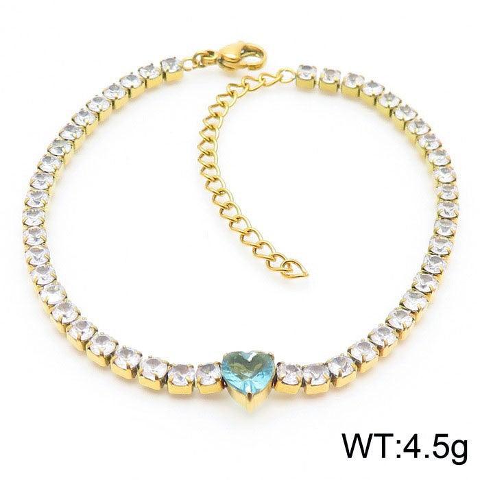 Kalen 3mm Stainless Steel Zircon Tennis Chain Heart Charm Wholesale Bracelet for Women - kalen