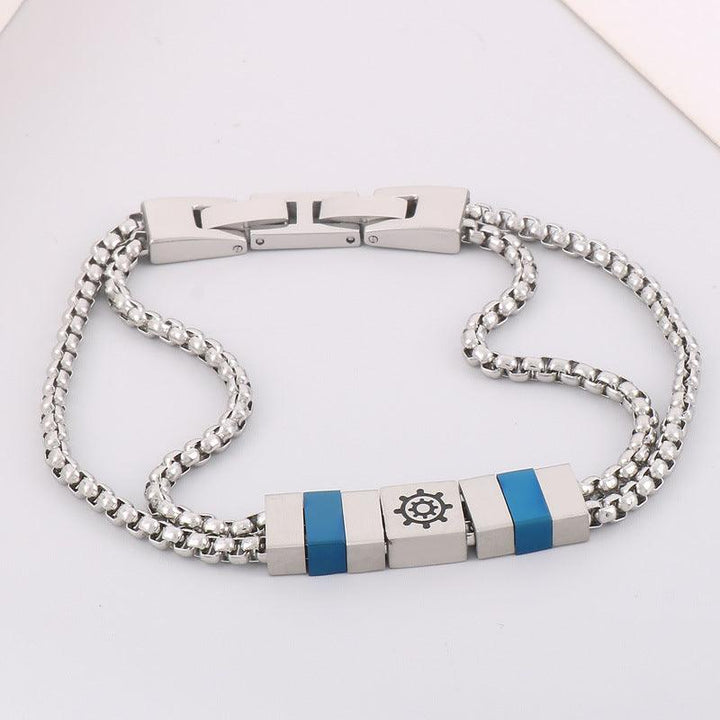 Wholesale Stainless Steel Double Layer Chain Anchor Bracelet Jewelry with Buckle for Men - kalen