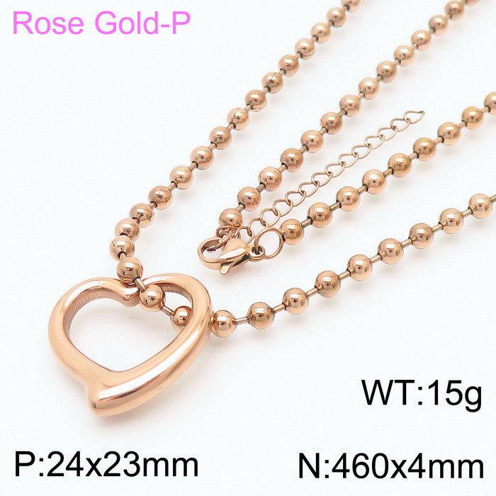 Kalen Stainless Steel 18K Gold Plated Bead Chain Heart Charm Wholesale Bracelets Necklace Jewelry Set for Women - kalen