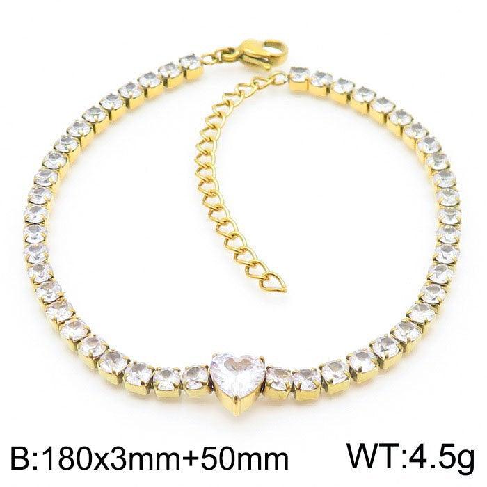 Kalen 3mm Stainless Steel Zircon Tennis Chain Heart Charm Wholesale Bracelet for Women - kalen