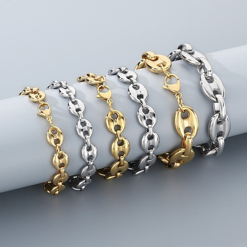 Hip Hop Gold Stainless Steel Pig Nose Chain Bracelet - view 1