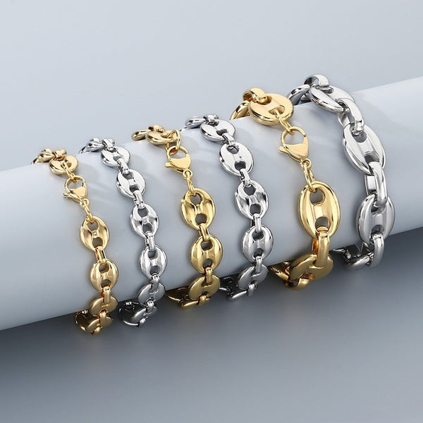 Hip Hop Gold Stainless Steel Pig Nose Chain Bracelet