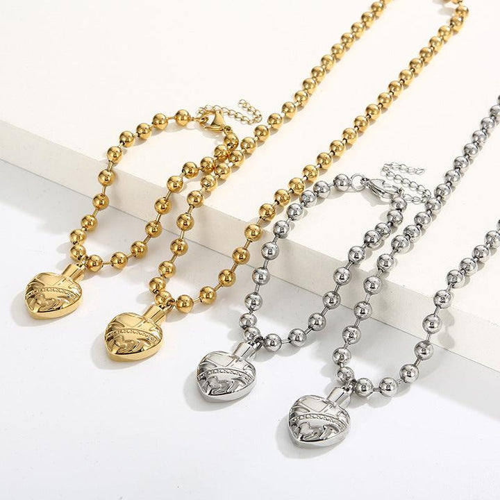 Kalen 6mm Bead Chain Heart Pendant Bracelet Necklace Jewelry Set For Women - kalen