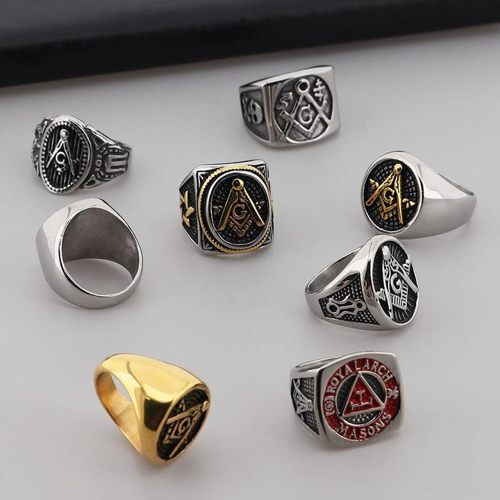 Kalen Punk AG Masonic Stainless Steel Enamel Ring for Men - kalen