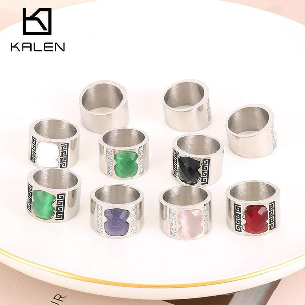 KALEN Wholesale Stainless Steel Natural Stone Zircon Rings For Women - kalen