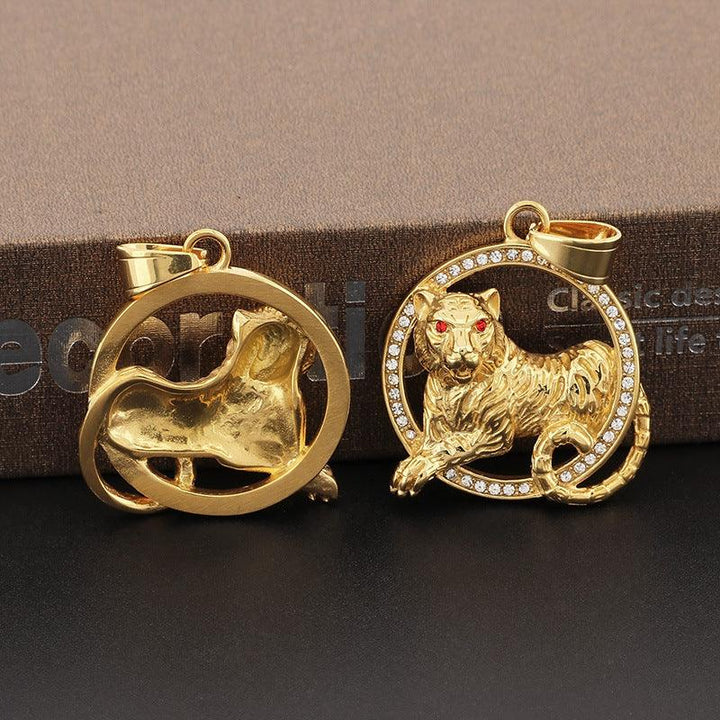 Kalen Hip Hop Zircon Lion Gold Plated Stainless Steel Pendant Necklace for Men Women - kalen