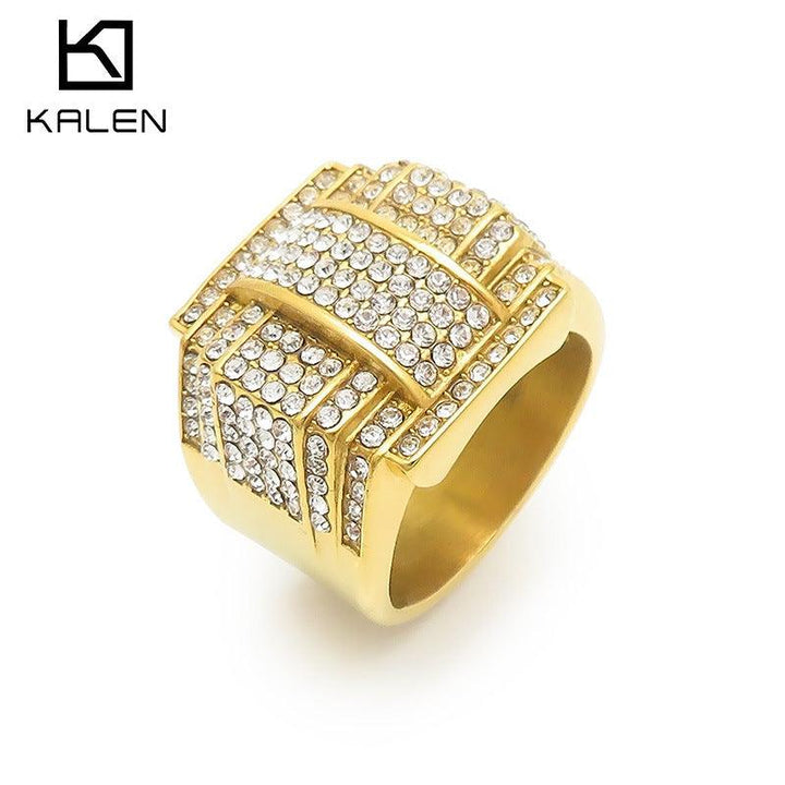 Kalen Hip Hop Zircon Star Gold Plated Stainless Steel Ring for Men Women - kalen