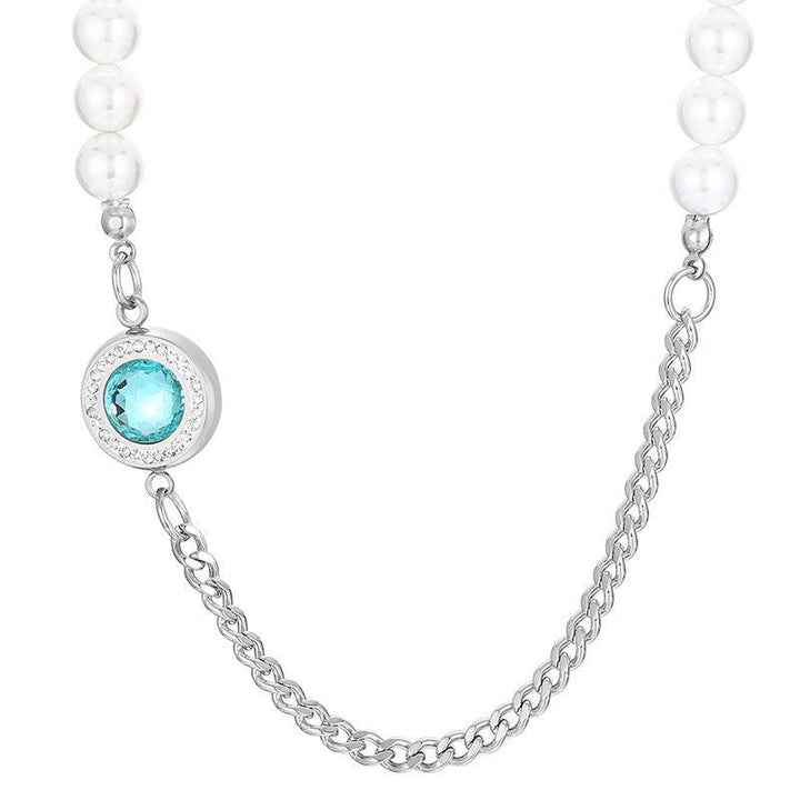 Stainless Steel Pearl Cuban Chain Round Pendant Necklace - kalen