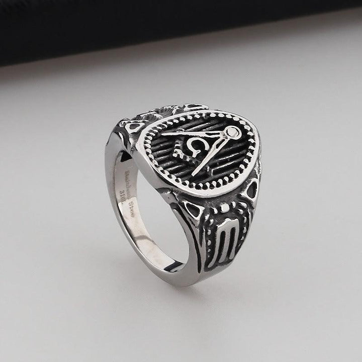 Kalen Punk AG Masonic Stainless Steel Enamel Ring for Men - kalen