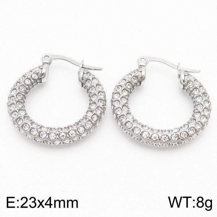 Kalen Wholesale Stainless Steel Hollow C-Shape Zircon Hoop Earrings for Women - kalen