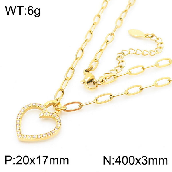 CZ Heart Pendant Necklace with Paperclip Chain