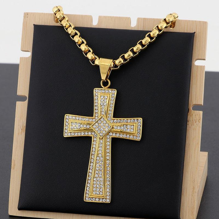 Kalen Hip Hop Cross Gold Plated Stainless Steel Pendant Necklace for Men Women - kalen