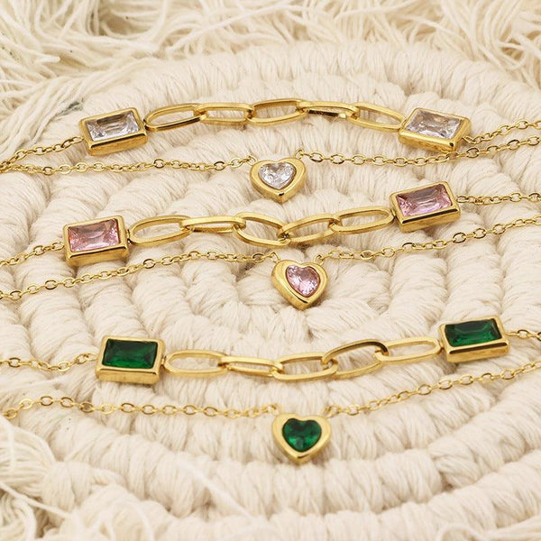 Kalen Double Layer Stainless Steel Heart Zircon Pendant Necklace For Women - kalen