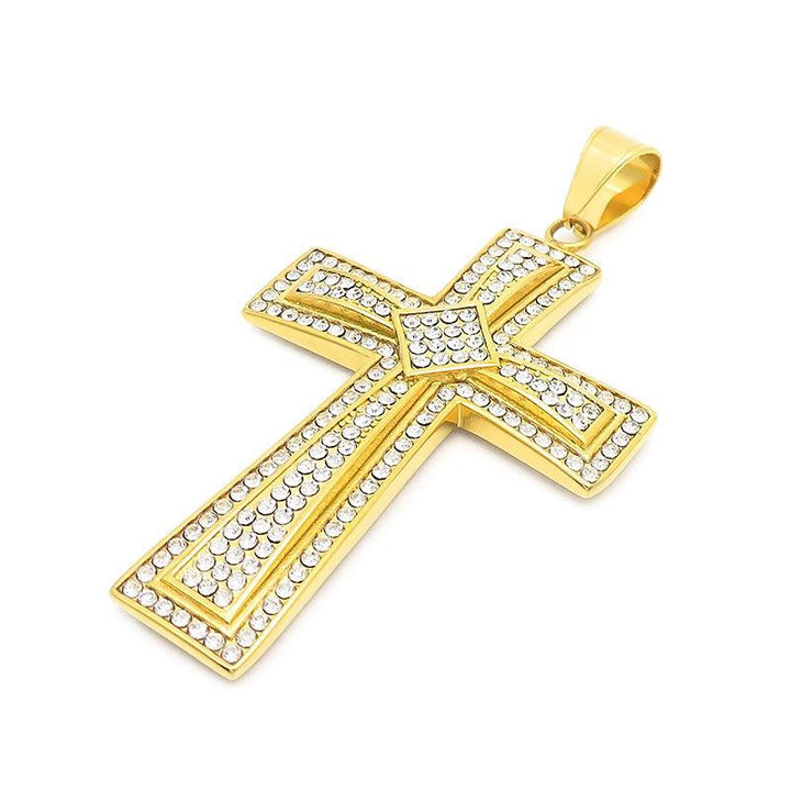 Kalen Hip Hop Cross Gold Plated Stainless Steel Pendant Necklace for Men Women - kalen