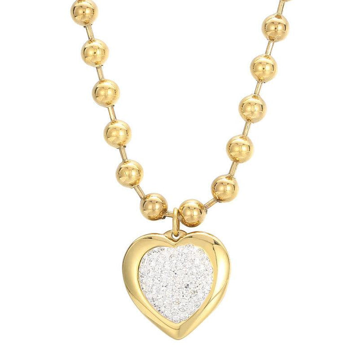 Kalen 6mm Bead Chain Zircon Heart Pendant Bracelet Necklace Jewelry Set For Women - kalen