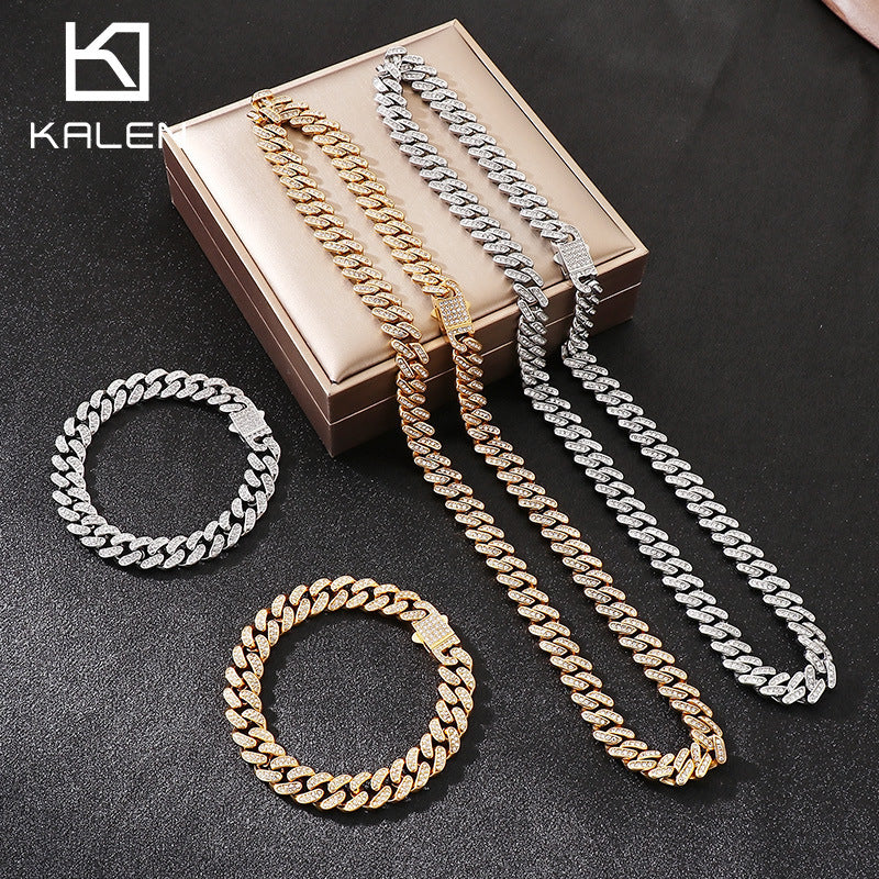 Iced-Out Cuban Chain Set – Stainless Steel Necklace & Bracelet - view 1